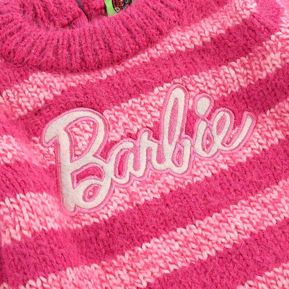 Infant Girls Acrylic-Feather Lurex Sweater - Barbie Stripe - Fuchsia