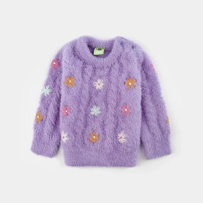 Infant Girls Feather yarn Sweater Flower Fusion-Purple