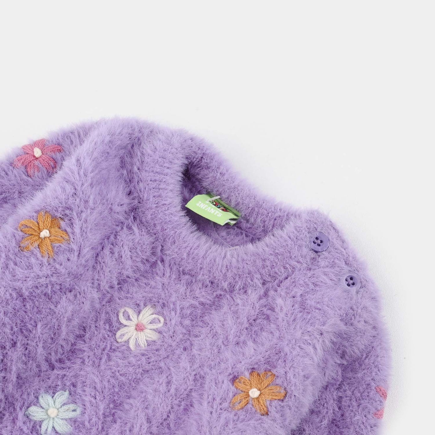 Infant Girls Feather yarn Sweater Flower Fusion-Purple