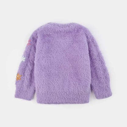 Infant Girls Feather yarn Sweater Flower Fusion-Purple