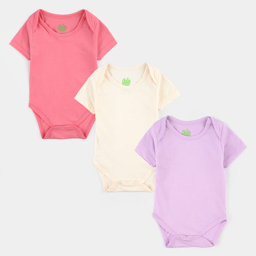 Pack of 3 Infant Girls Cotton Jersey Basic Romper Set - Peach/Off White/Lilac