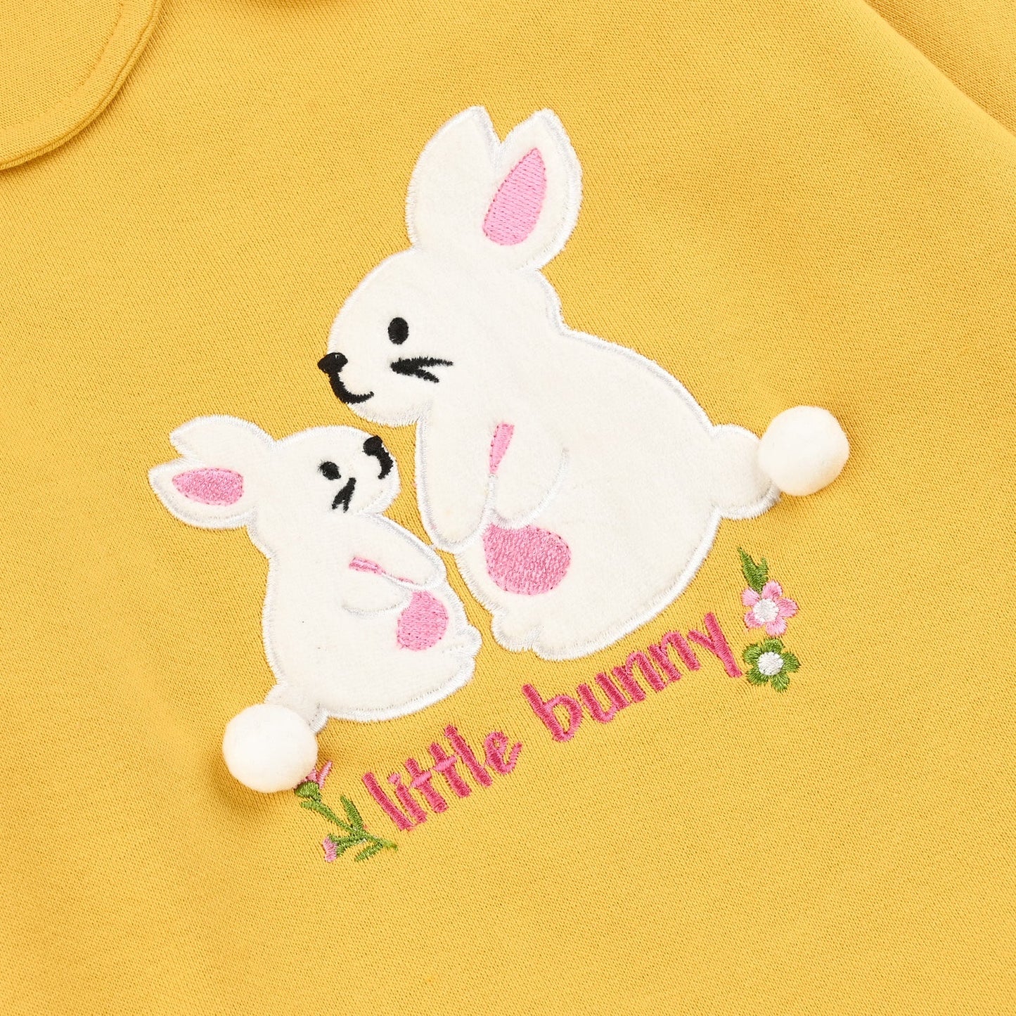 Infant Girls Fleece Romper (LITTLE BUNNY)-Yellow