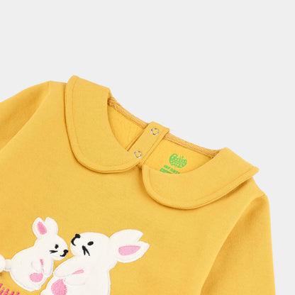 Infant Girls Fleece Romper (LITTLE BUNNY)-Yellow