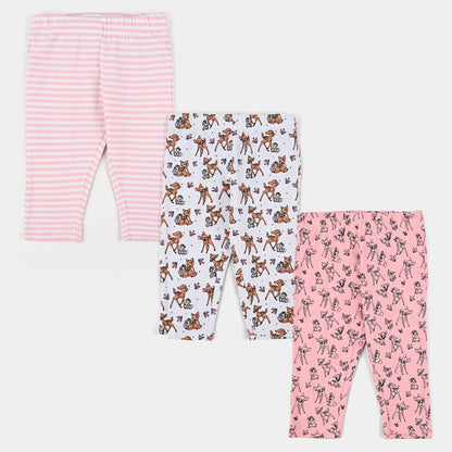 Infant Girls Cotton Interlock Pyjama Pack of 3 - Bambi Print - Pink & White