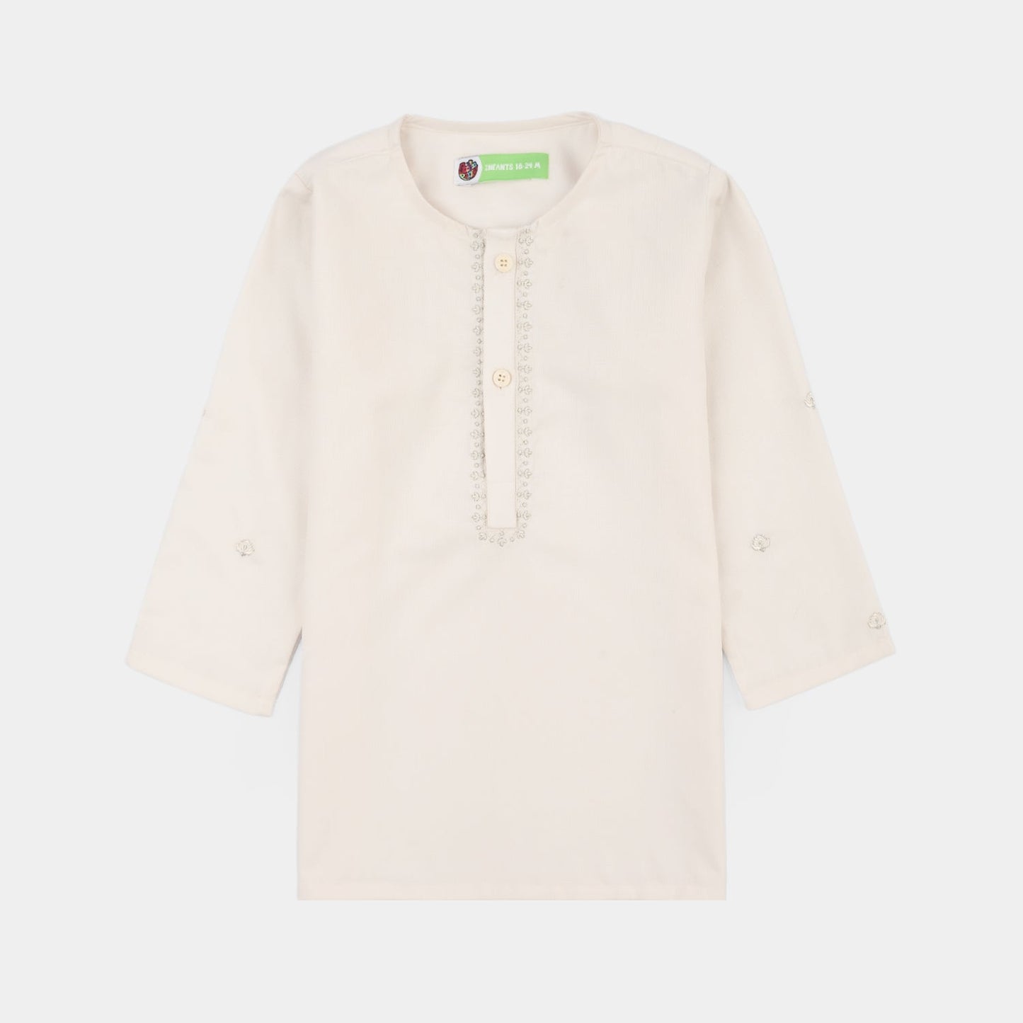 Infant Boys Poly Viscose Kurta Pajama (Flora Motif) - Off White