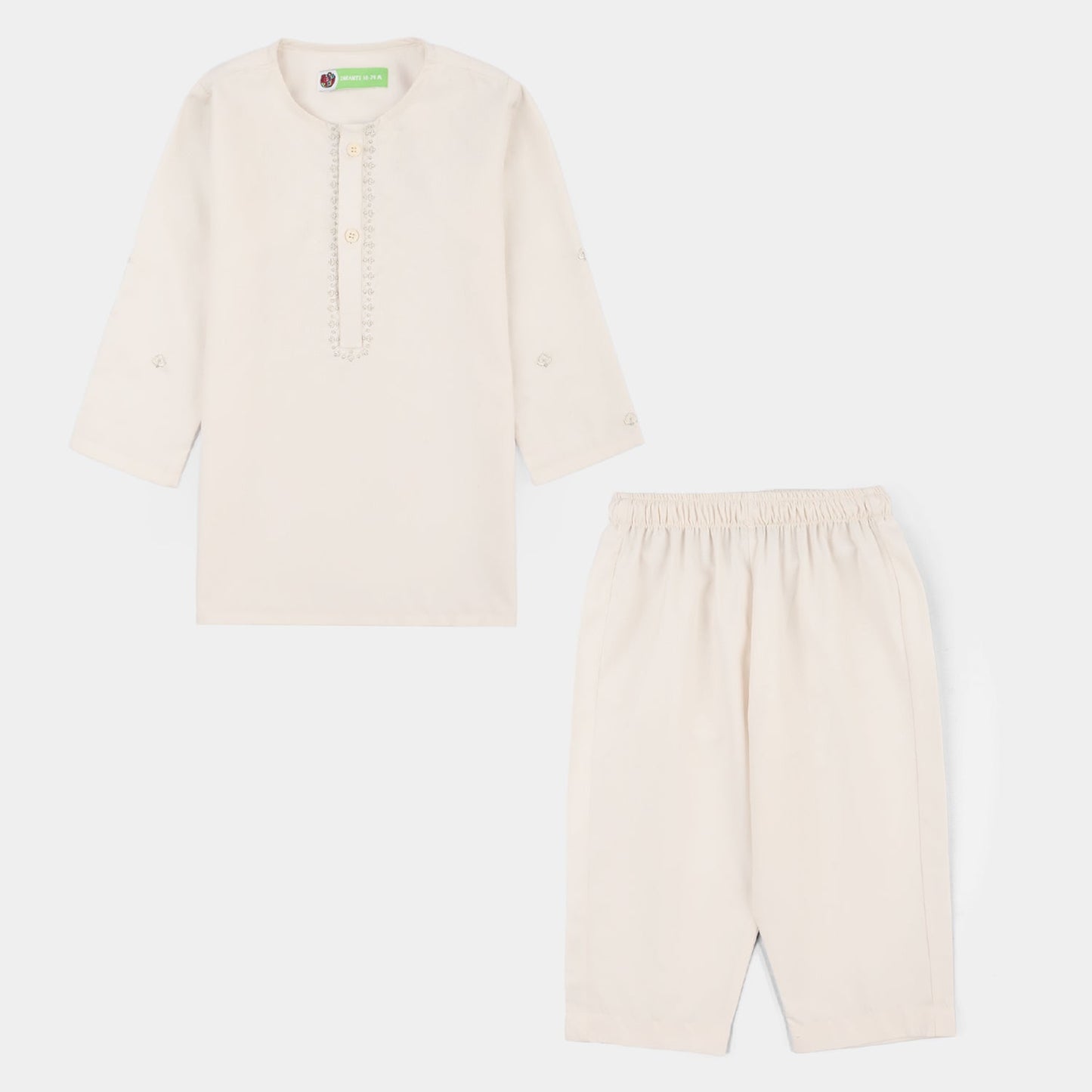 Infant Boys Poly Viscose Kurta Pajama (Flora Motif) - Off White