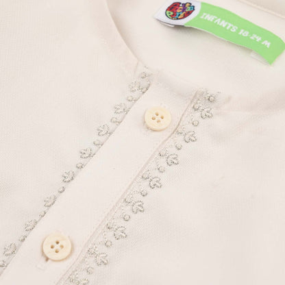 Infant Boys Poly Viscose Kurta Pajama (Flora Motif) - Off White