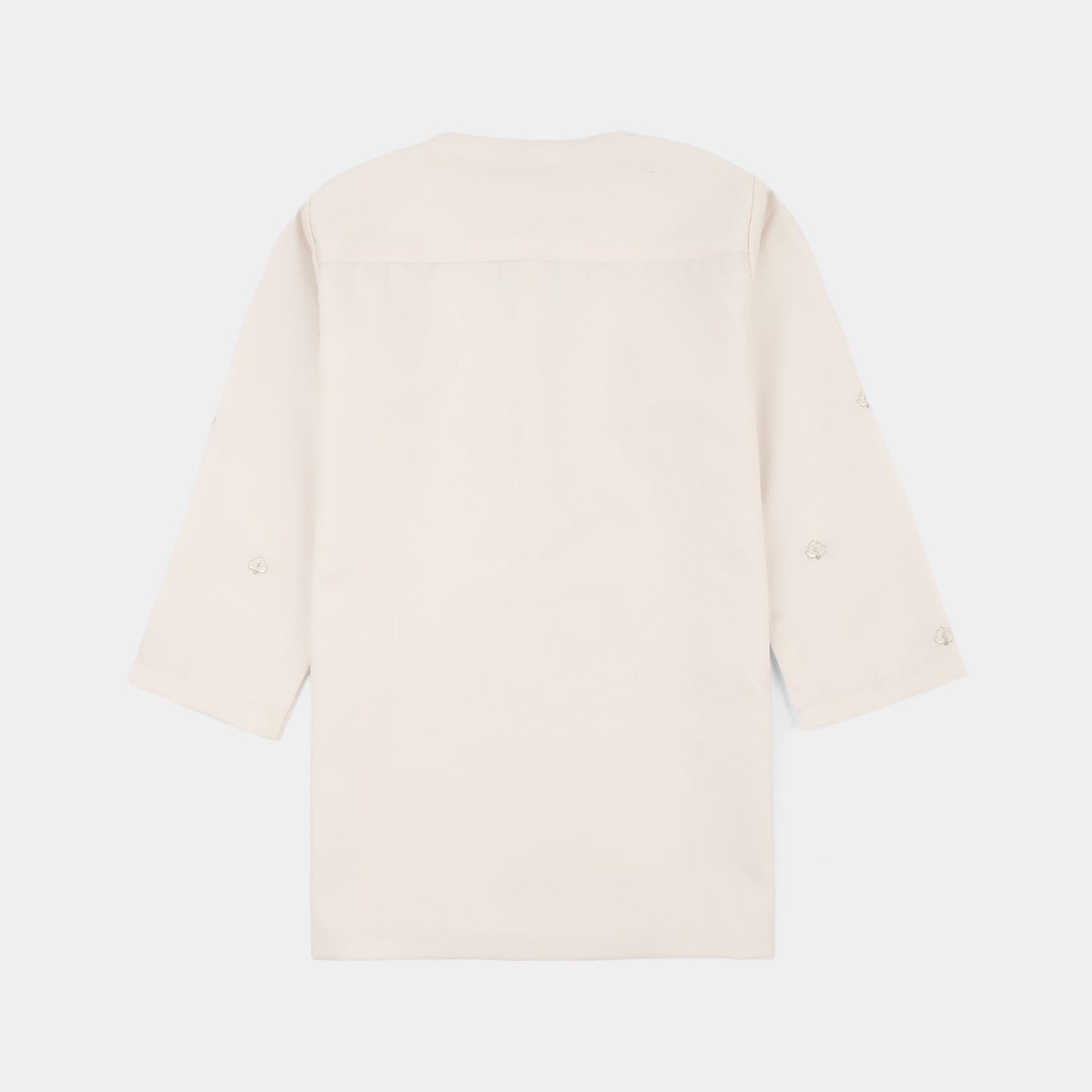 Infant Boys Poly Viscose Kurta Pajama (Flora Motif) - Off White