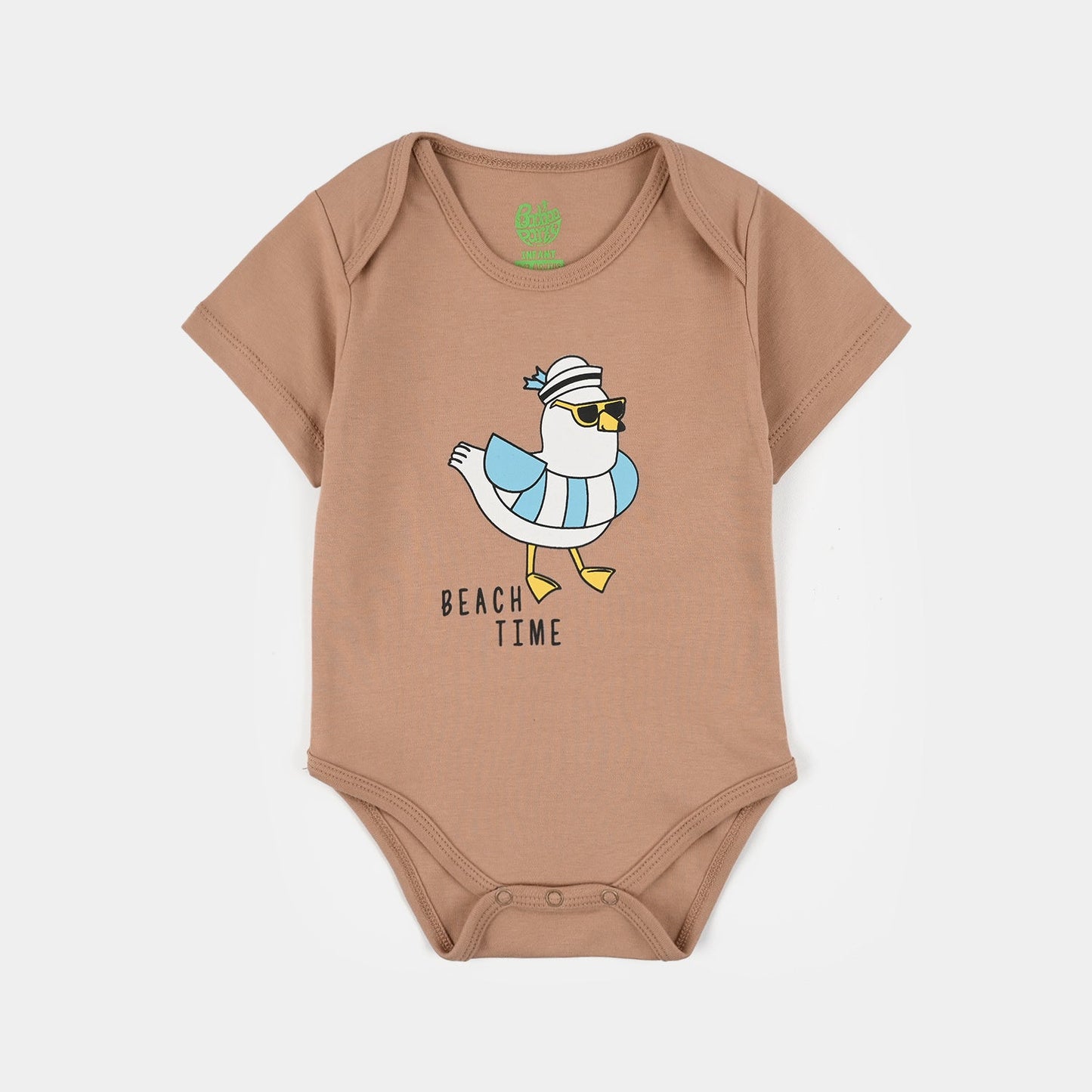 Infant Unisex Cotton Interlock Romper (Beach Time) - Brown