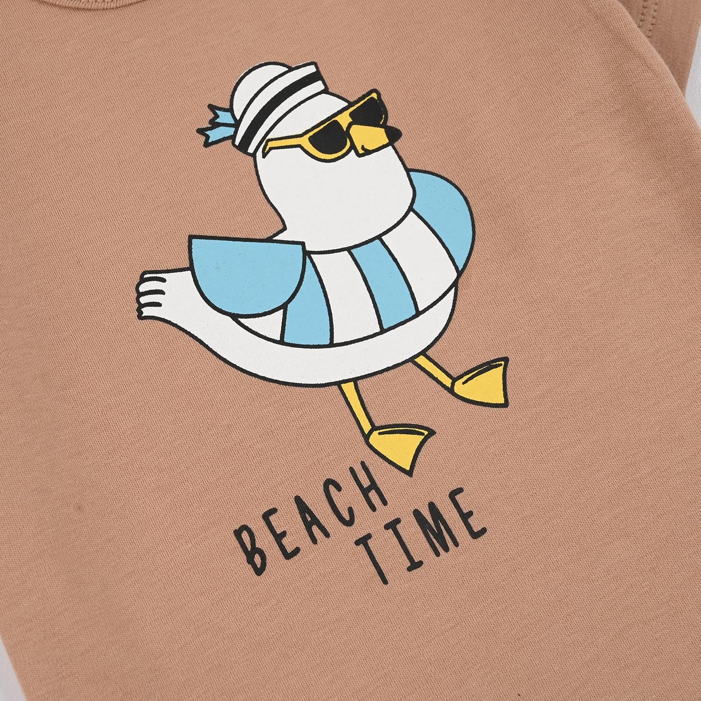 Infant Unisex Cotton Interlock Romper (Beach Time) - Brown